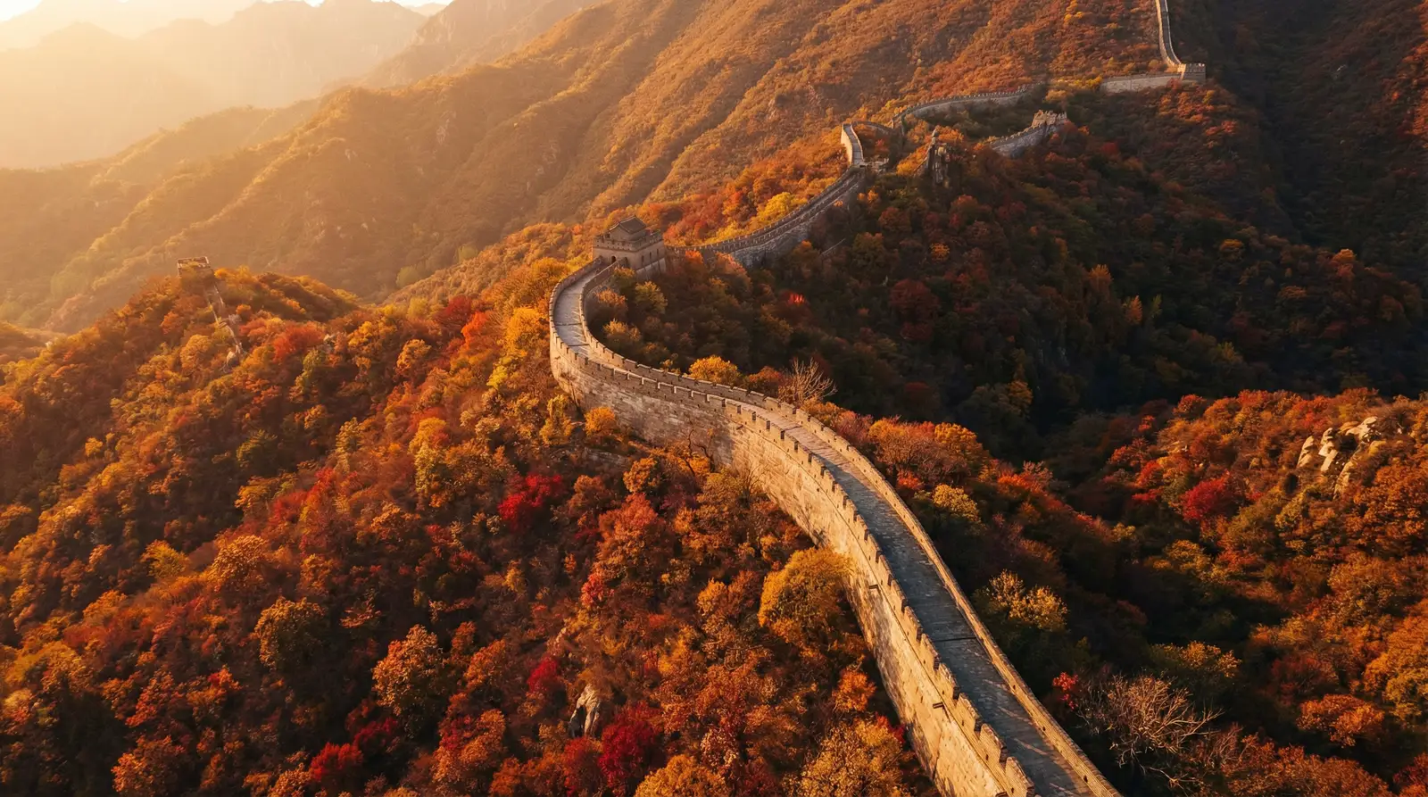 华帝退款 秋日长城航拍全景